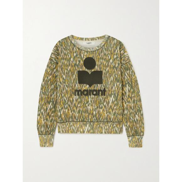 Isabel Marant Etoile Mobyli Flocked Printed Cotton Sweatshirt - S - Army Green - Picture 1 of 4
